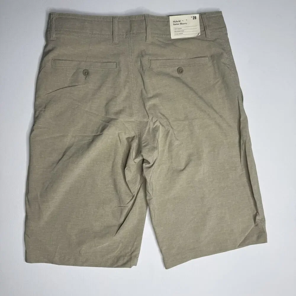Goodfellow & Co Hybrid Swim Shorts Mens 28 Beige Stretch Chino Beach Golf